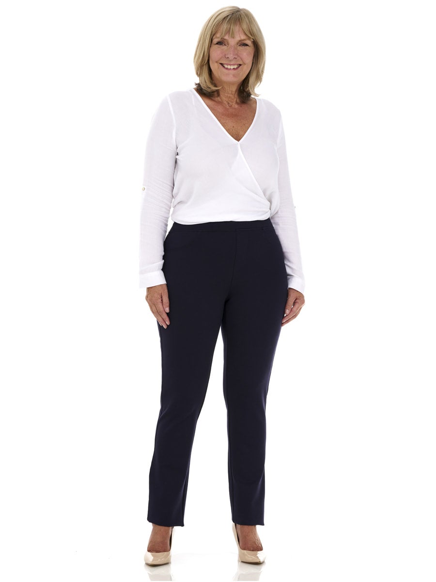 Plus size pull on hot sale trousers